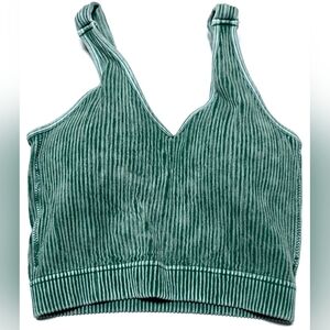 ZENANA Green Ribbed Cropped V-Neck Bra Tank Top L/XL - New In Package